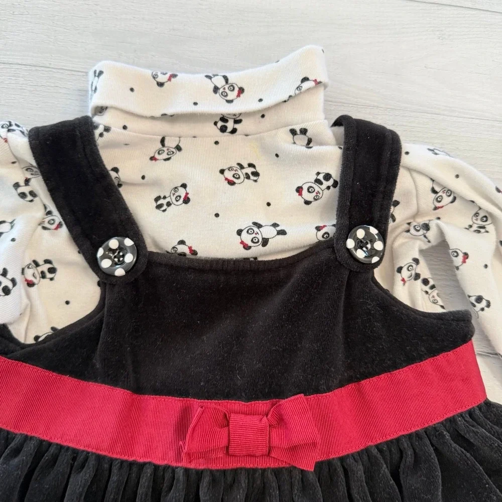 Gymboree girls black velvet dress with panda‎ bodysuit 2008 3T